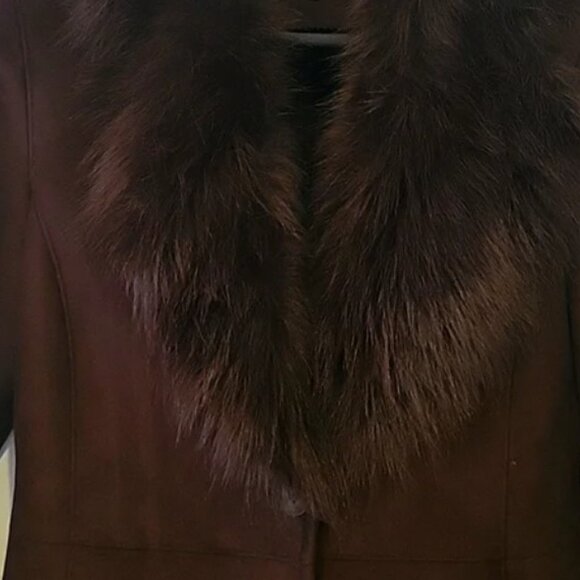 Like New Faux Suede Fur 70s Style Calvin Klein Jacket Chocolate Brown Large - Picture 11 of 12